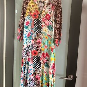 SHANA Multicolor Floral and Leopard Print Long Sleeve Dress
